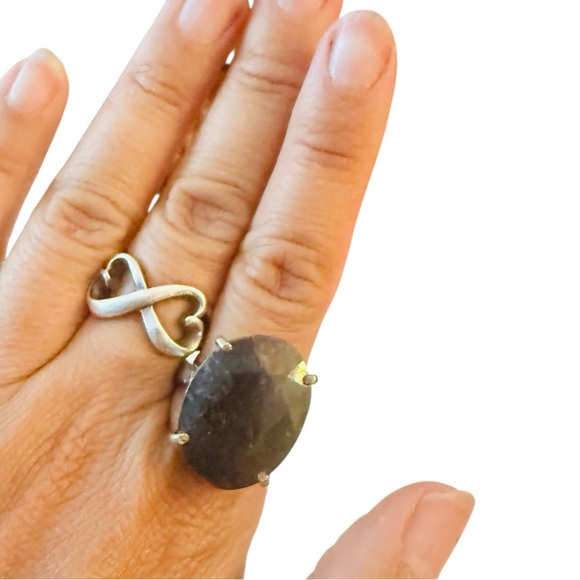 1990’s Vintage Large Sapphire Stone Sterling Silver Ring, Estate Find, Size 10 - Picture 5 of 5